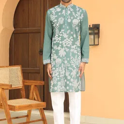 KRAFT INDIA LUXE Men Ethnic Motifs Embroidered Regular Chikankari Kurta with Trousers-picture-40