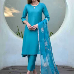 MOJILAA Women Regular Kurta with Trousers & With Dupatta-image-18