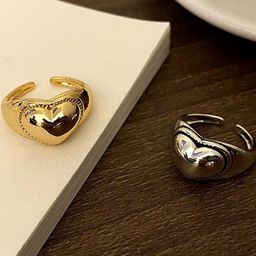 Arzonai Silver Toned Heart Chunky Metal Ring-image-87