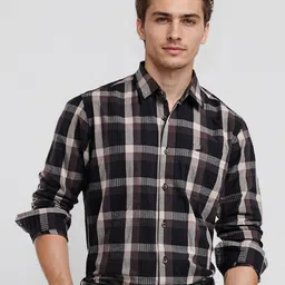 Crocodile Men Comfort Slim Fit Buffalo Checked Spread Collar Pure Cotton Formal Shirt-picture-10
