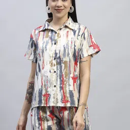 ROSEMELON Printed Shirt Collar Shirt With Shorts Co-Ords-picture-41