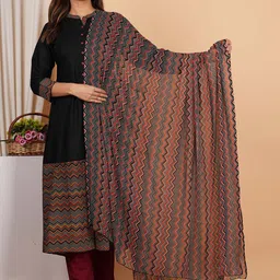 IKRASS Women Chevron Printed A-Line Kurta & Dupatta-image-13