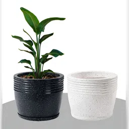 RUBOXA 2Pcs Black & White Mould Flower Pot with Bottom Tray-image-68