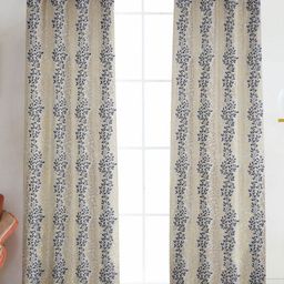 Galaxy Home Decor Blue & Gold Toned 2 Pcs Floral Printed Room Darkening Window Curtains-image-54