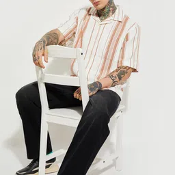 max Men Relaxed Fit Vertical Striped Cuban Collar Cotton Casual Shirt-image-82