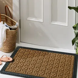 Galaxy Home Decor Beige & Black Self-Designed Rectangular Waterproof Non-Slip Doormat-0