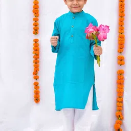 Kalp Boys Striped Band Collar Regular Pure Cotton Kurta With Pyjamas-picture-13