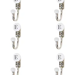 IndianShelf Black & White 6 Pcs E Alphabet Printed Ceramic & Zinc Wall Hooks-9