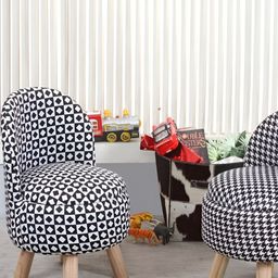 Shadowkart 2-Pcs Black & White Printed Wooden Anti-Flip Round Ottoman Pouffes-16