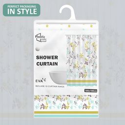 Aura 3-Pcs White & Mustard Leaf Printed Waterproof ShowerCurtainWithHooks image 5