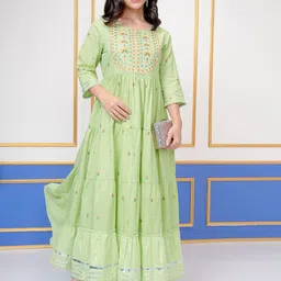 Vishudh Women Embroidered Tiered Maxi Cotton Dress-image-71
