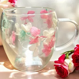 deedecorwave Dried Flowers Double Wall Clear Glass Coffee Mug-38