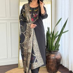 KALINI Women Embroidered Art Silk Kurta Sets With Dupatta-picture-37