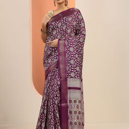 Libas Floral Printed Zari Saree With Blouse Piece-image-14