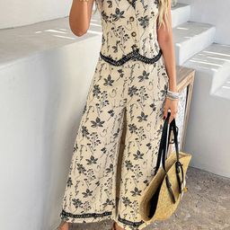 JC Mode Printed V Neck Top With Trousers Co-Ords-image-63