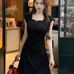 KPOP Women Square Neck A-Line Sleeveless Dress-image-66