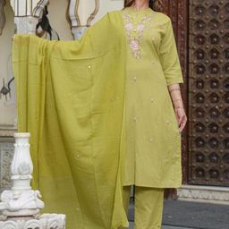 RESHAA Women Floral Embroidered Thread Work Kurta with Pyjamas & Dupatta Kurta Sets-image-79