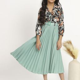 OTABU Print Puff Sleeve Applique A-Line Midi Dress-image-73