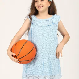 ZION Girls Self Design Schiffli A-Line Dress-17