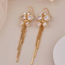 GC PREMIUM JEWELLERY Stainless Steel Gold-Plated Crystals Studded Butterfly Drop Earrings-image-51