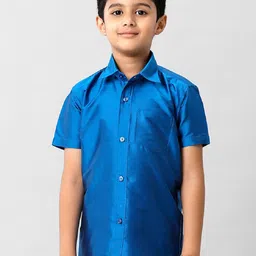 Ramraj Boys Cutaway Collar Solid Silk Casual Shirt-image-89