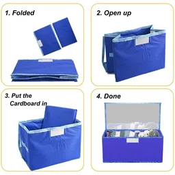 Kuber Industries Blue & White 2 Pieces Printed Drawer Organisers With Transparent Lid image 4