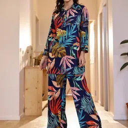 FLAVIA CREATION Printed Shirt Collar Three-Quarter Sleeves Pure Cotton Top With Palazzo-picture-10