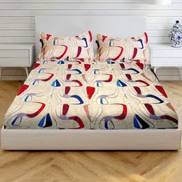 Wee Hours Beige & Red 350 TC Queen Bedsheet with 2 Pillow Covers-picture-8