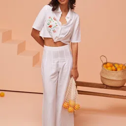 ASHITA FERNANDES Women Relaxed Straight Leg Straight Fit Pleated Chinos Trousers-image-32