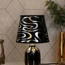 TAYHAA Black & Silver Toned Textured Ceramic Contemporary Frustum Shaped Table Lamp-23