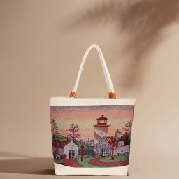 Multicolor Men & Women Tote Bag Shopping Bag Lunch Bag Office Daily Use Women Color House Printed-image-34