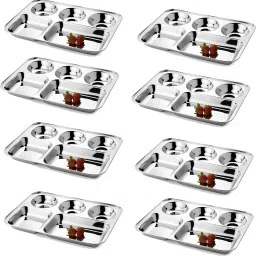 Stainless Steel Steel Plates for Lunch/ Dinner Thali Set 5 in 1 Rectangle Compartments Dish K2 Dinner Set-8