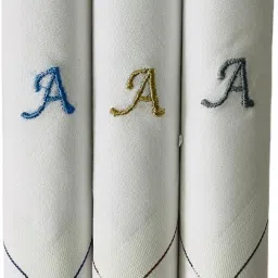 PASSION FROM OMTEX Men's Initial A Alphabet Monogram ["White With Embroidary & Colored Border"] Handkerchief-11