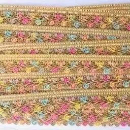 bdrmkh Light Multicolor & Golden Shiny Zari Lace (Length-9mts Width-2cm) (Pack of 1) image 2
