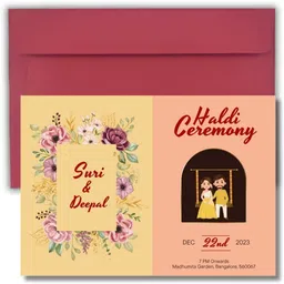 aanyacentric 5.8x8.3inches Haldi Ceremony A5 Size Self Fill-in Invite with Premium Envelope Invitation Card-picture-31