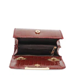 DressBerry Maroon Textured Structured Sling Bag with Fringed image 2