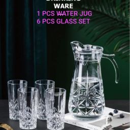 Crystal Desire Lemon Set of 1-Piece Jug and 6 -Piece Glasses, Pack of 7 PCS Jug Glass Set-12