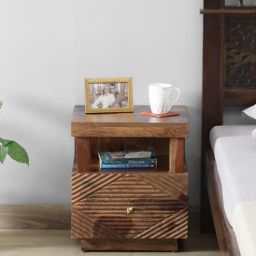 woodsworth from pepperfry Ritmo Sheesham Wood Bedside Table In Rustic Teak Finish With Drawers-picture-49
