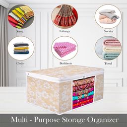 Kuber Industries Gold-Toned Flower Quilted Printed With Visible Window Organiser image 2