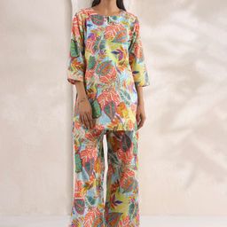 CRAFIQA Printed Round Neck Pure Cotton Top With Trousers Co-Ords-52