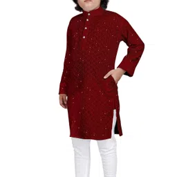 trustous Boys Embroidered Regular Sequinned Kurta with Pyjamas image 5