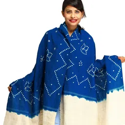 Exotic India Women Bandhani Printed & Tie-Dyed Mirror Work Pure Woollen Shawl-picture-14