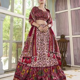 Aika Floral Printed Ready To Wear Tusser Silk Lehenga & Unstitched Blouse With Dupatta-picture-37