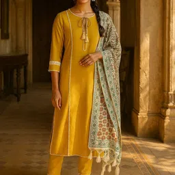 Tulsattva Women Regular Kurta with Trousers & With Dupatta-image-10