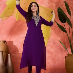 Sangria Zari Sequence Cording Embroidered Kurta With Trousers & Dupatta-33