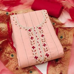SHADOW & SAINING Striped Beads and Stones Pure Cotton Unstitched Dress Material-image-9