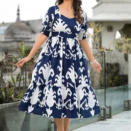 Jaipuri Adaah Printed Cotton Tiered Midi Ethnic Dress-image-25