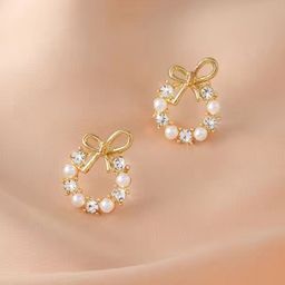 PolluxCraft Korean Gold Plated Pearls Contemporary Studs-54