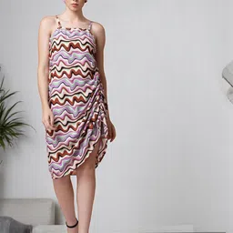 OOMPH! FACTOR Women Abstract Printed Square Neck Sheath Mini Dress-18