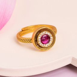 Kushal's Fashion Jewellery Gold-Plated Stone-Studded Adjustable Finger Ring-image-28